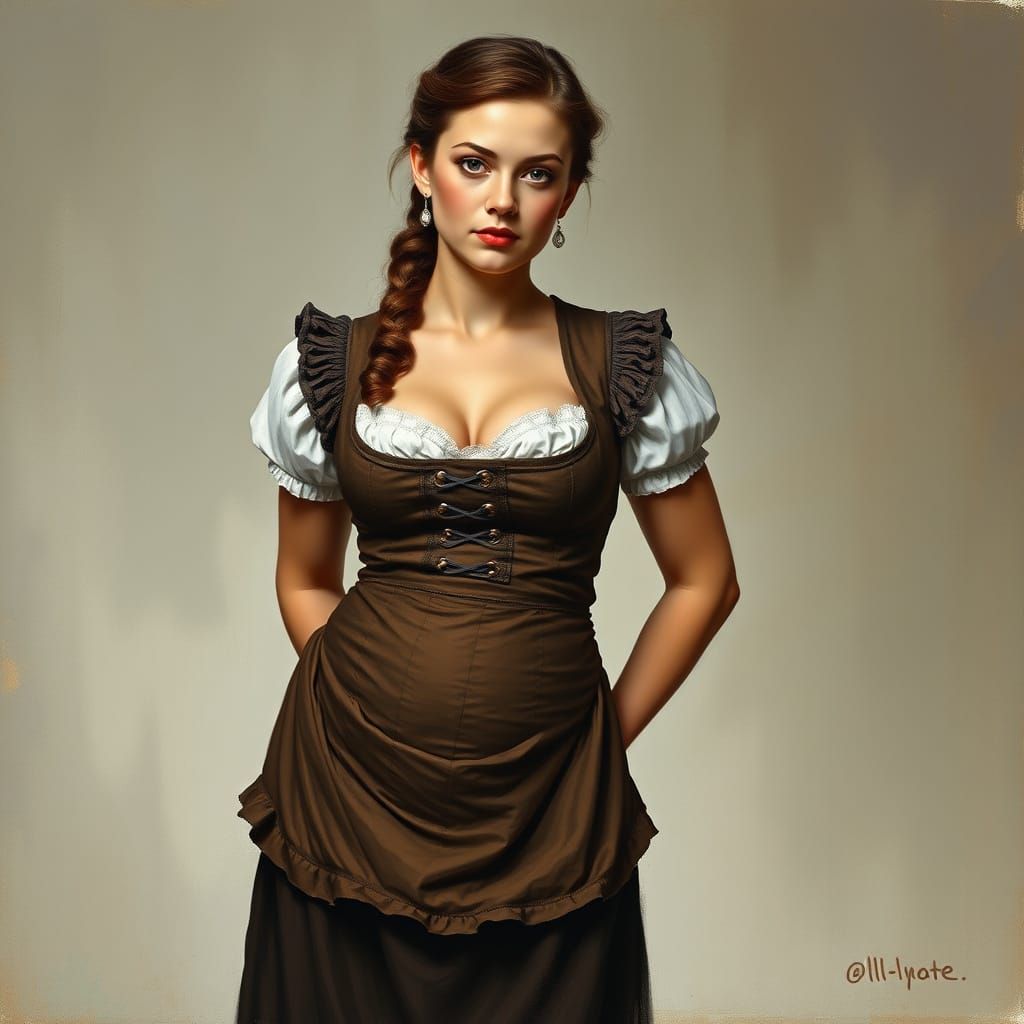 Bavarian Barmaid in the Style of 19th Century Art