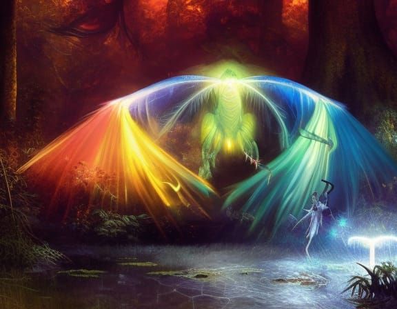 Enchanted Rainforest with Fireflies and Dragonflies