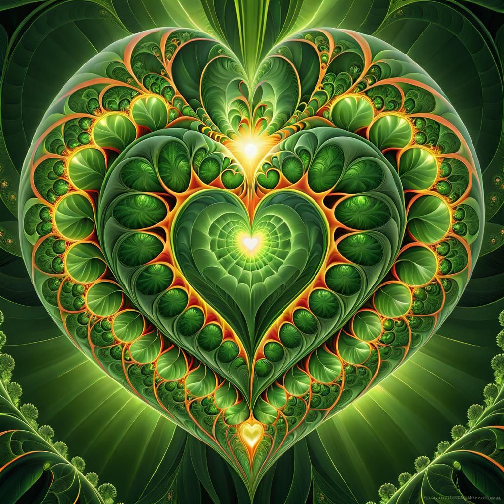 Fractal Heart in Green Field Digital Art