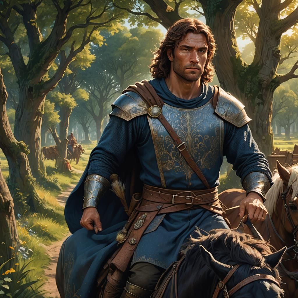 Medieval Caravan Driver in Lush Field: Fantasy Art