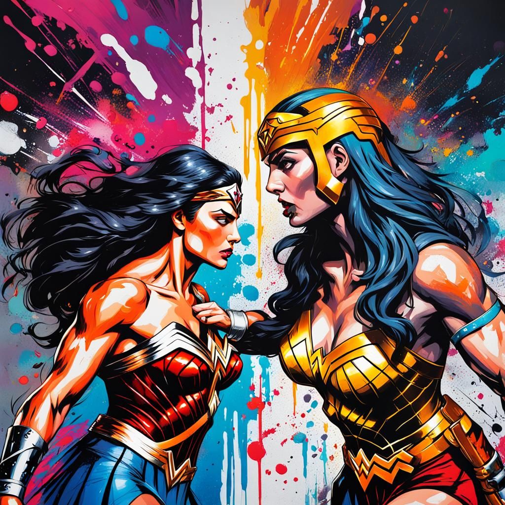 Wonder Woman vs Giganta Graffiti Art