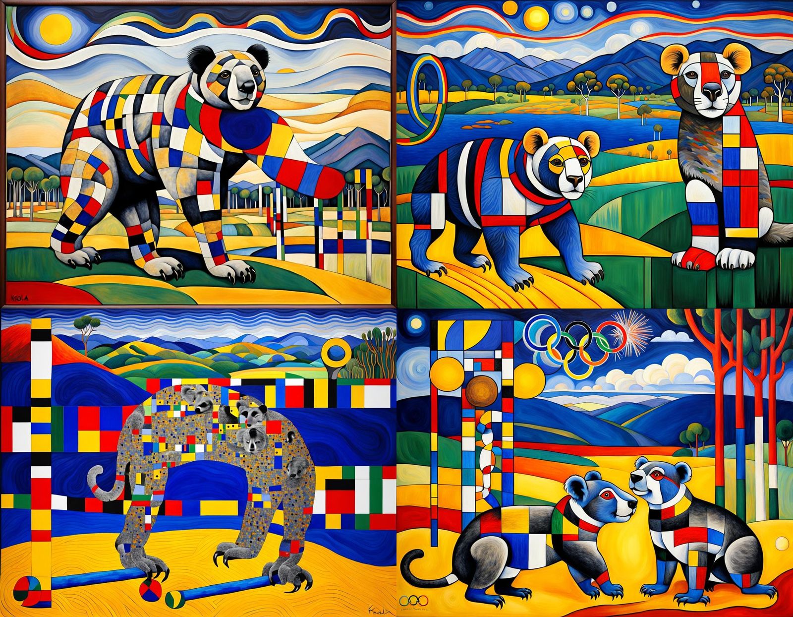 Koala Olympic Games: Klimt, Marc, and Mondrian Styles