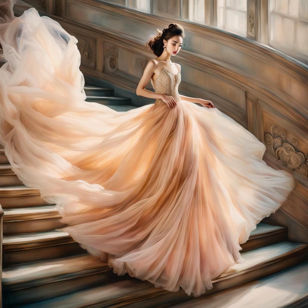 Princess in Ballgown: Dreamy Watercolor Surrealism