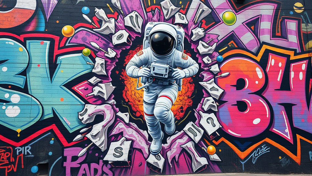 Astronaut Breaks Graffiti Wall: Hyperrealistic 3D Street Art
