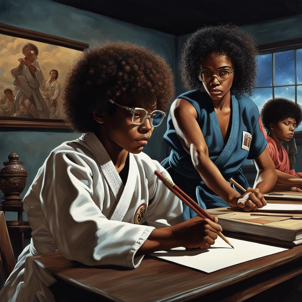 1970s Karate Class in Museum, Detailed Matte Painting