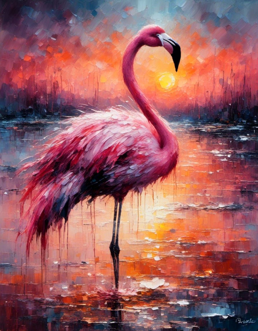 Majestic flamingo at sunset