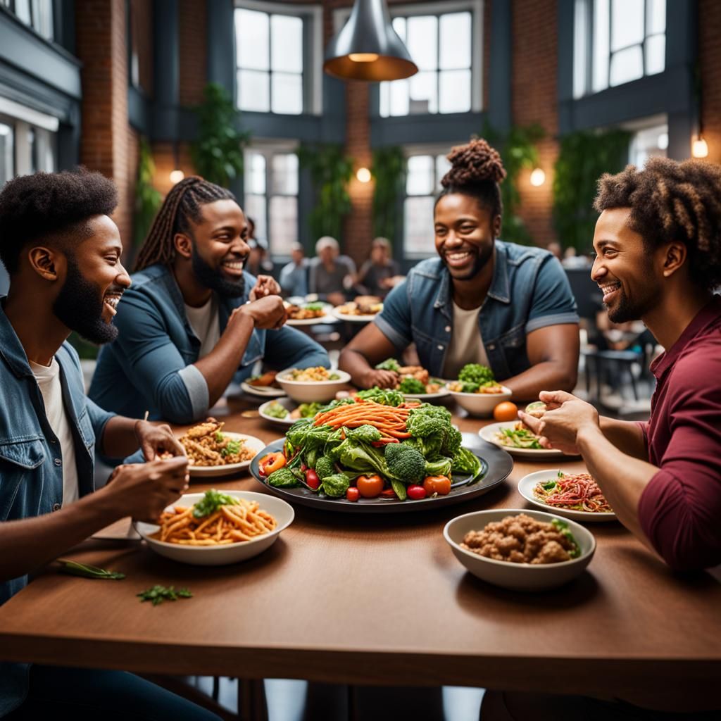 Happy Vegan Friends Enjoying a Meal: 3D Render