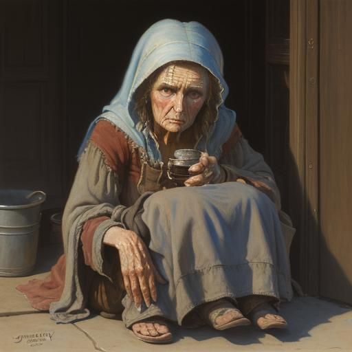 Beggar Woman in Oil Painting Style