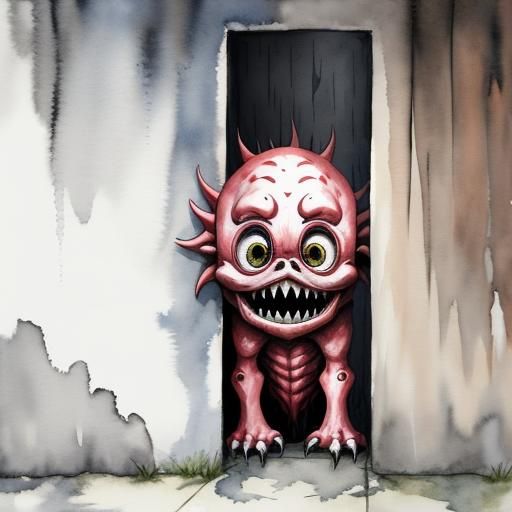 Mischievous One-Eyed Monster in Watercolor Style