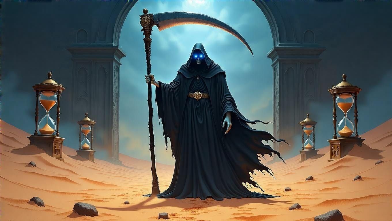 Death in Dark Fantasy Desert Landscape