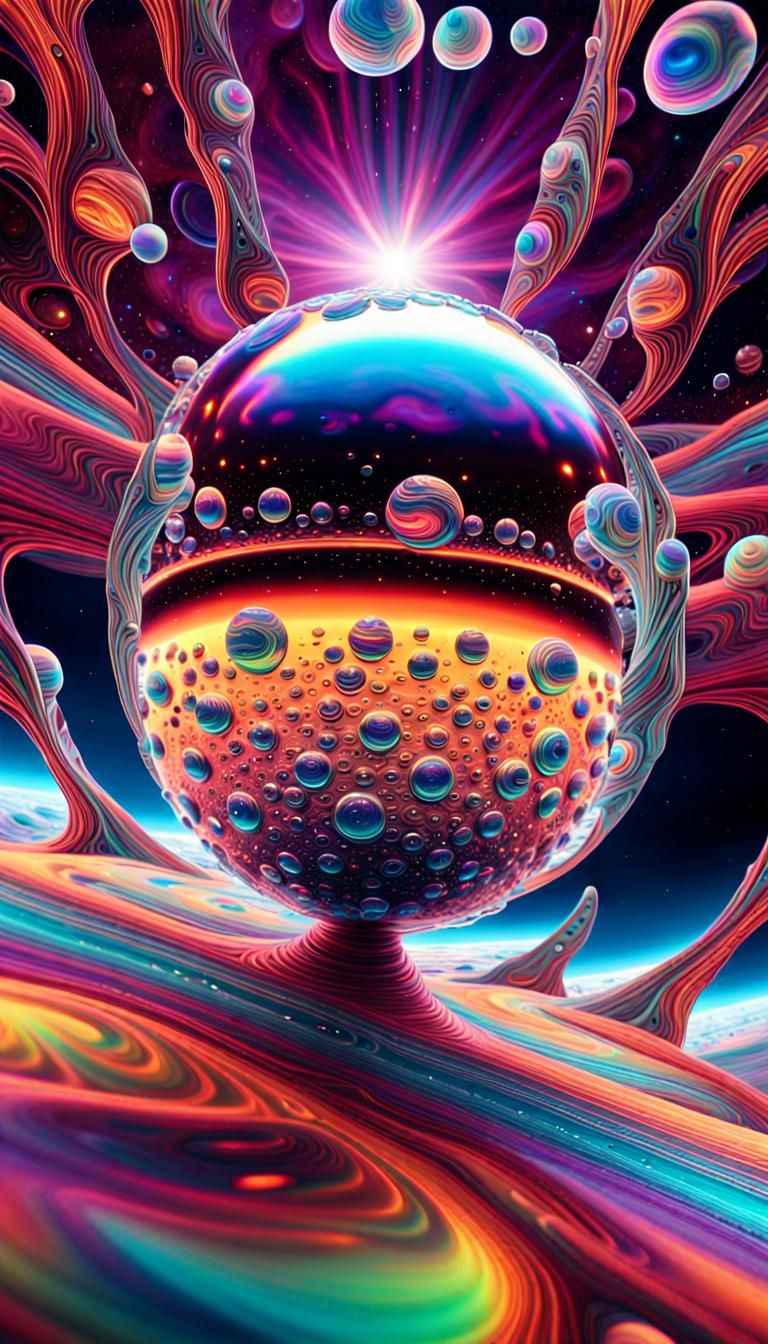 Iridescent Crystal Planet in High Orbit: Maximalist Art