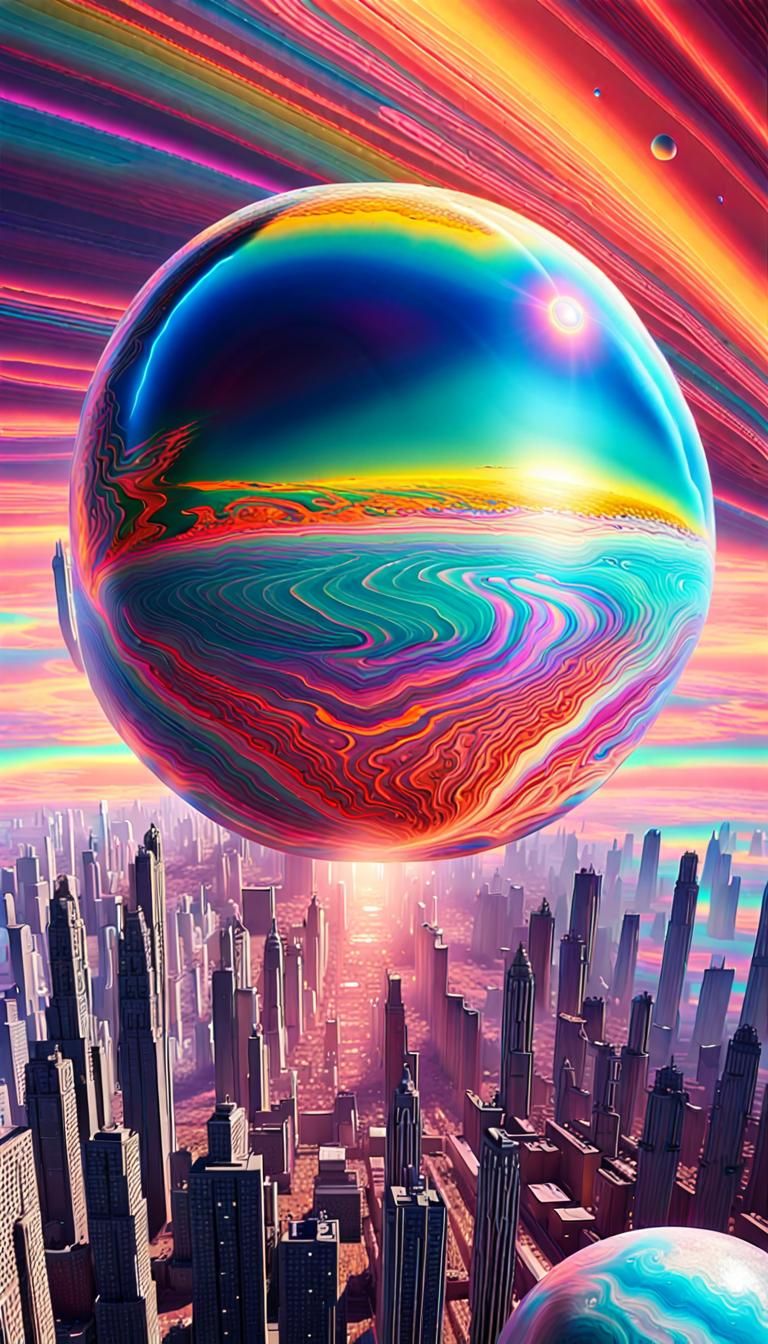 Iridescent Crystalline Planet in High Orbit, Psychedelic Art