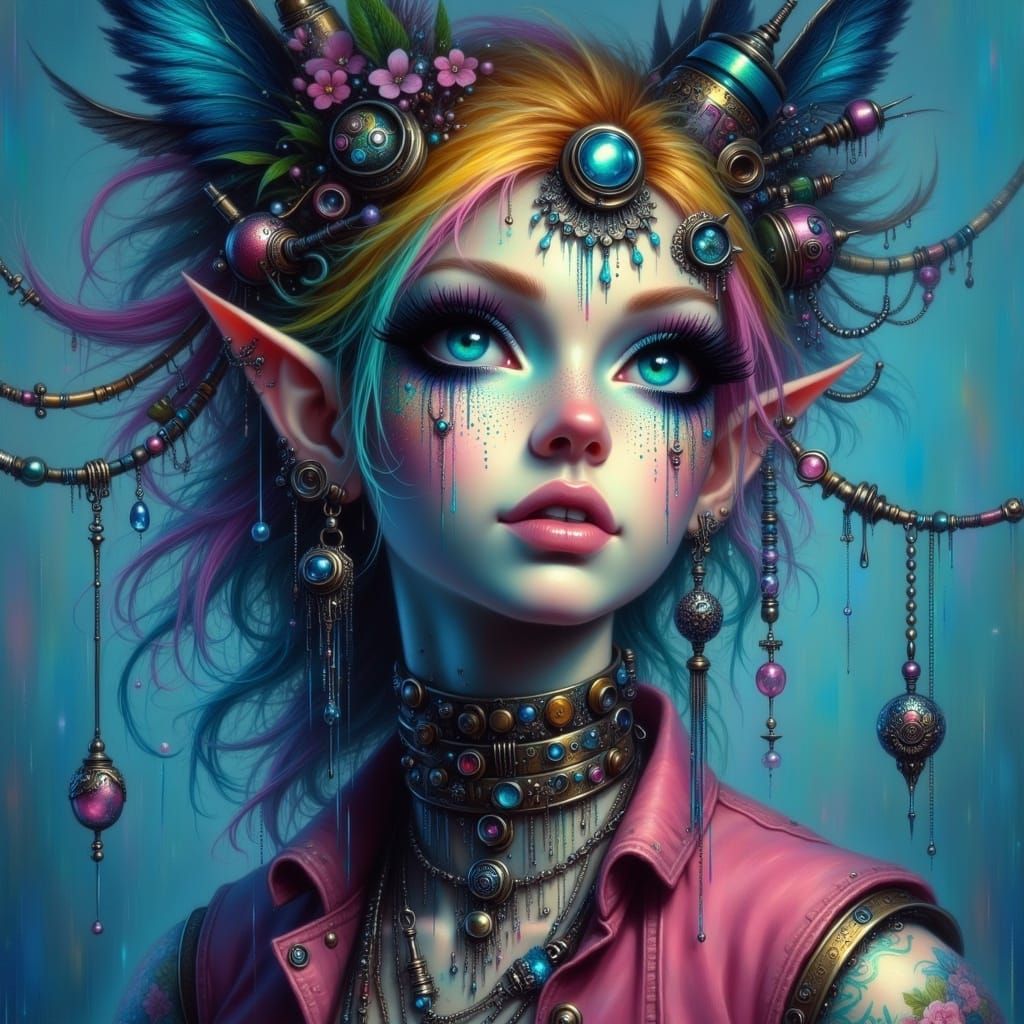 Cyberpunk Fairy in Whimsical Attire