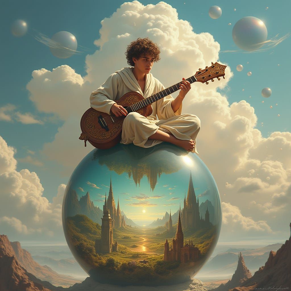 Young Man Plays Guitar on Crystal Ball