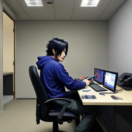 Sasuke playing videogames in the backrooms next to a Toyota Camry