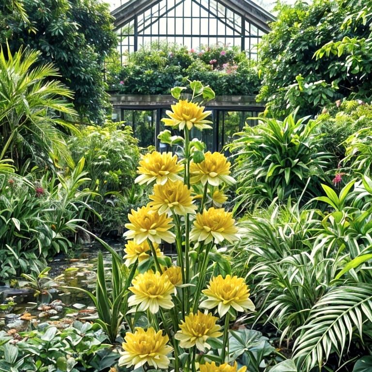 Exotic Flowers Bloom Near Aqueduct in Greenhouse
