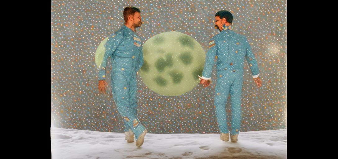 Astronauts Holding Hands on the Moon