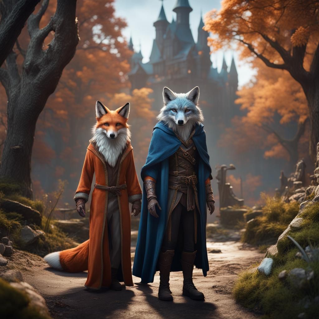 Wolf and Fox Costumes Watch Wizard Practice Magic