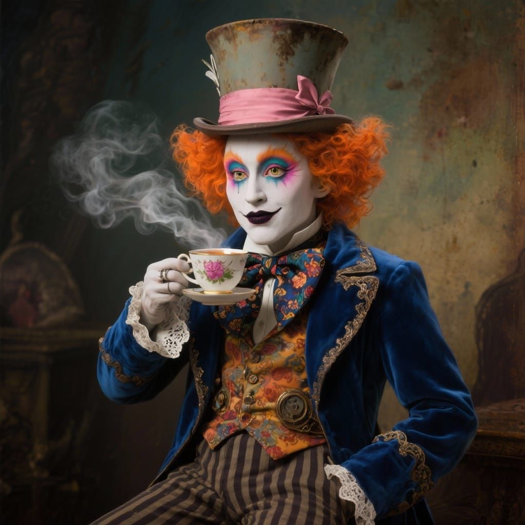Mad Hatter Character in Theatrical Victorian Portrait
