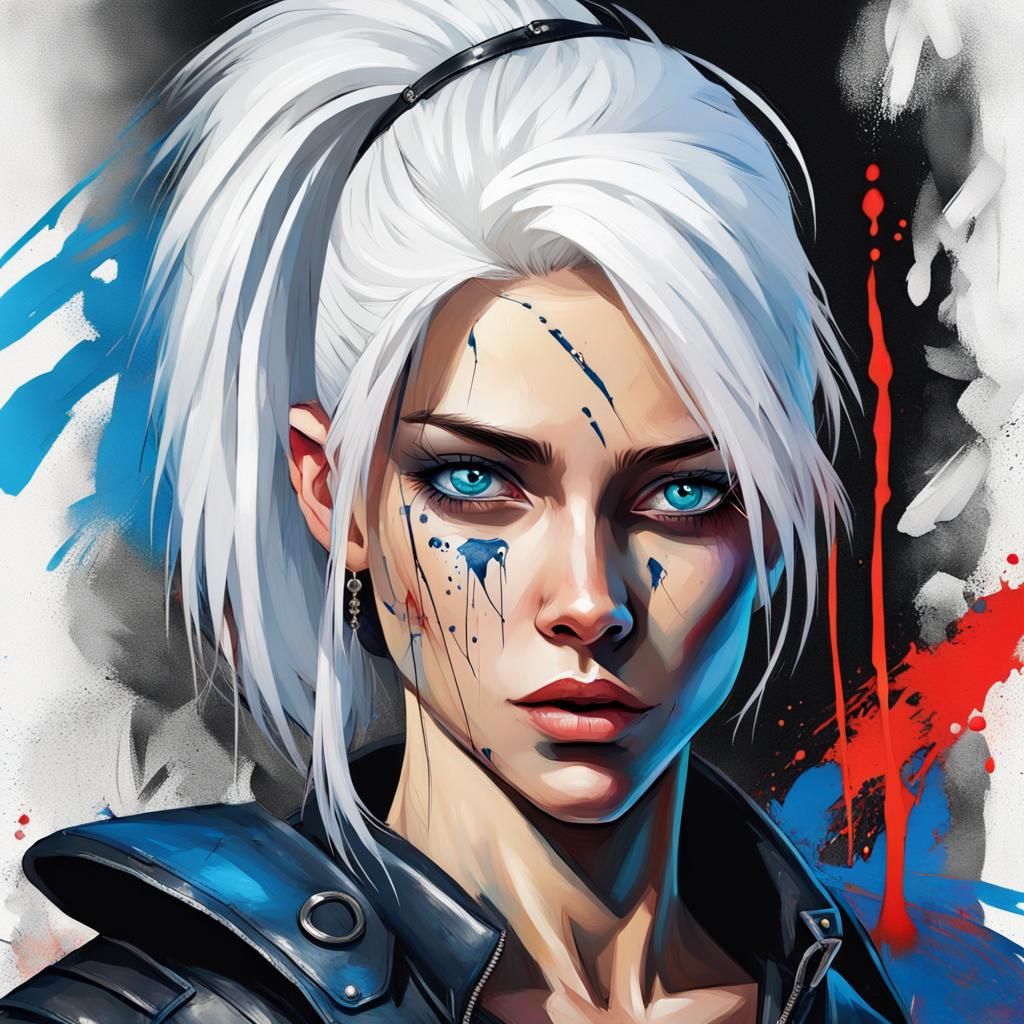 Female Thief with White Hair in Graffiti Art Style