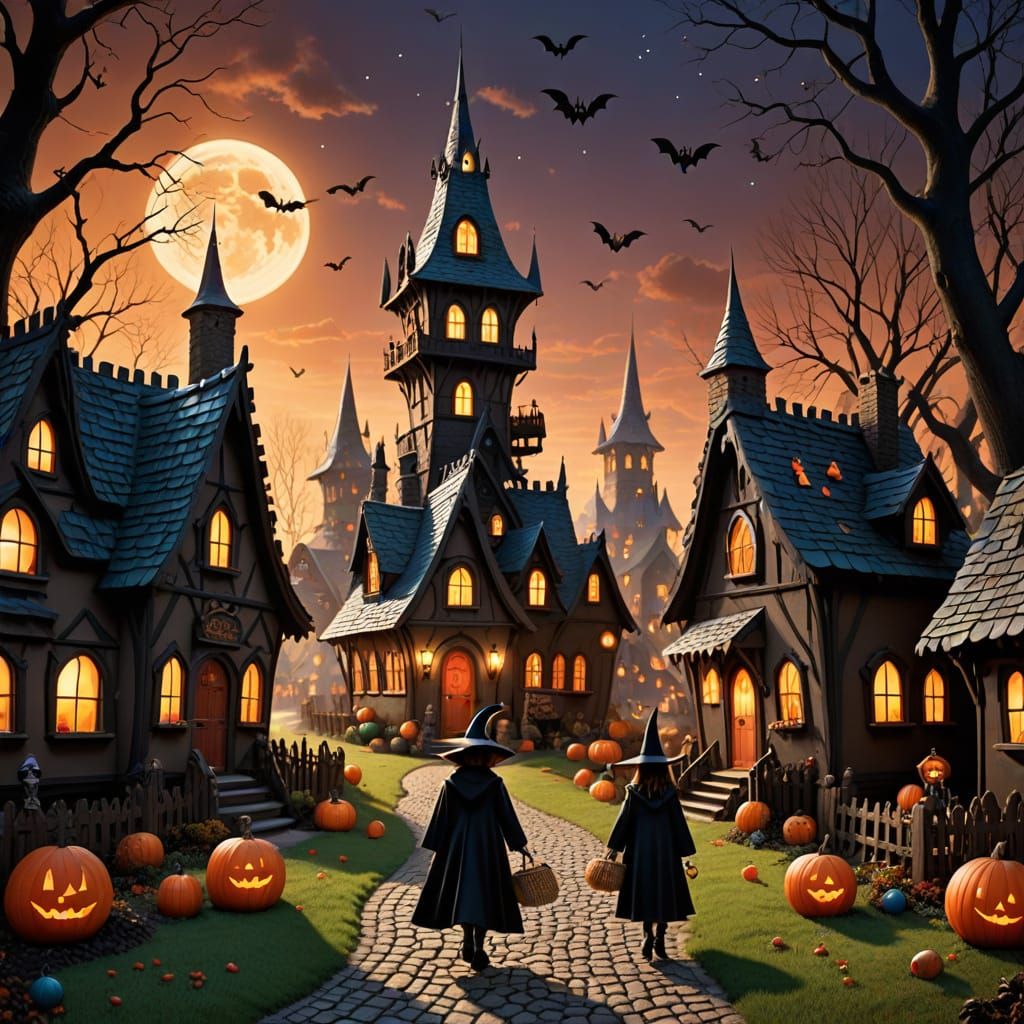 Wicked Witch’s Village made of tall narrow cookie houses dec...