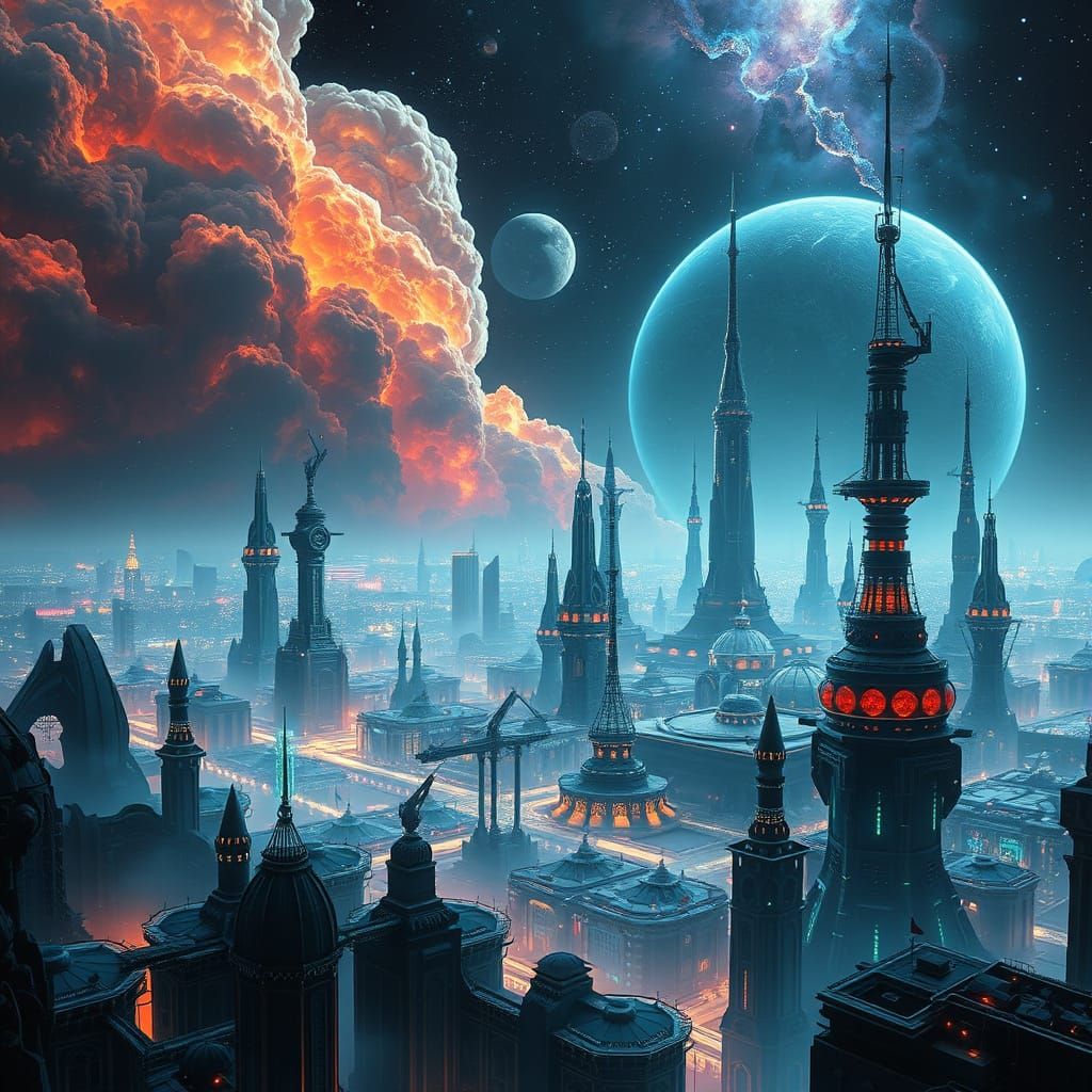 Cortexia: The AI Planet. A visually stunning digital paintin...