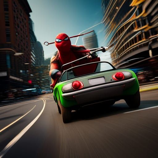 Ninja Turtles as Spider-Man Driving Car