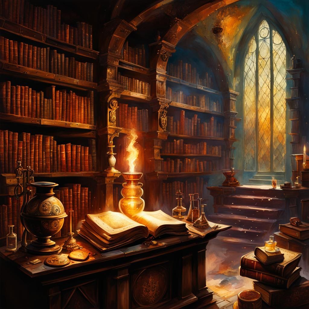 Hidden Alchemy Lab in Medieval Library