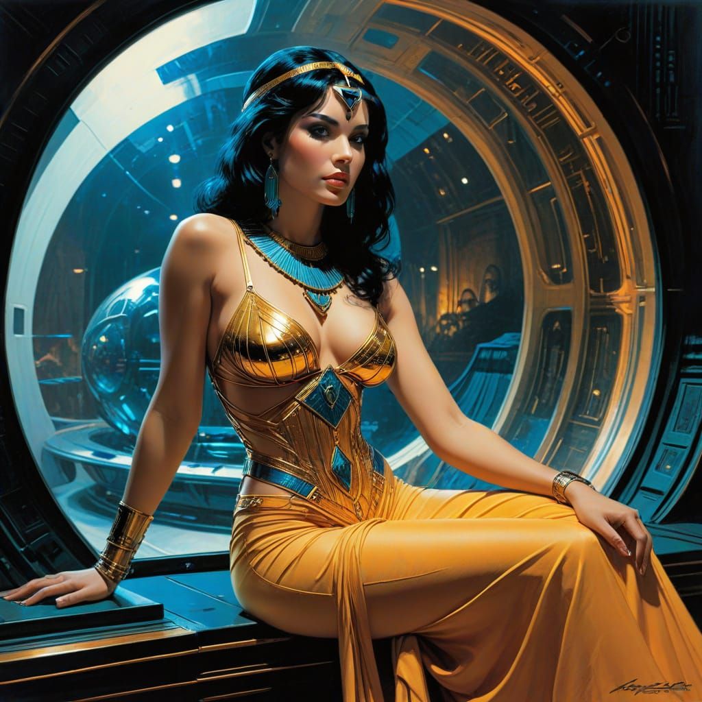 Egyptian Queen in a Futuristic Atrium