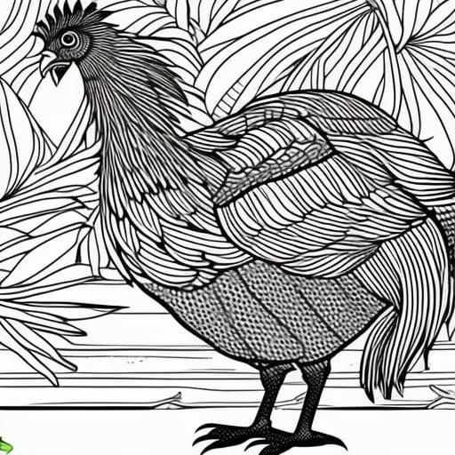 Chicken Coloring Page Illustration