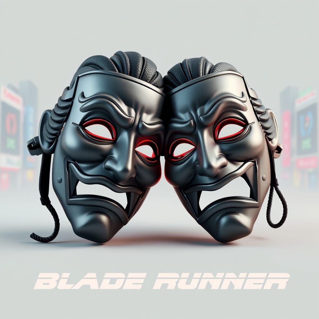 Comedy Tragedy Masks in Cyberpunk Style