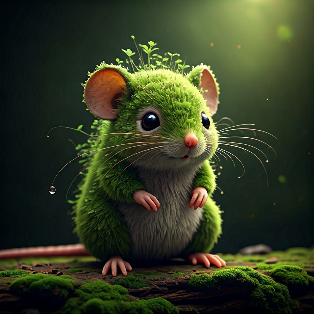 Adorable Moss Mouse Creature in Fantasycore Style