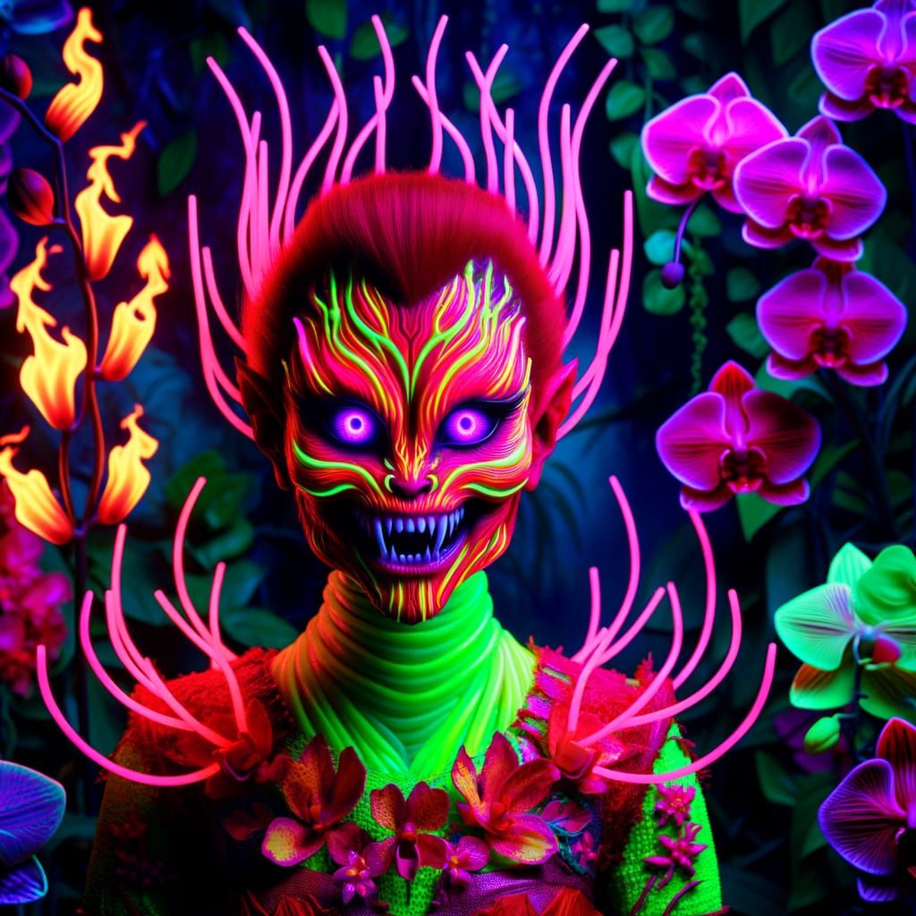 Glowing Goddess with Neon Barb Wire Hair and Tribal Tattoos....