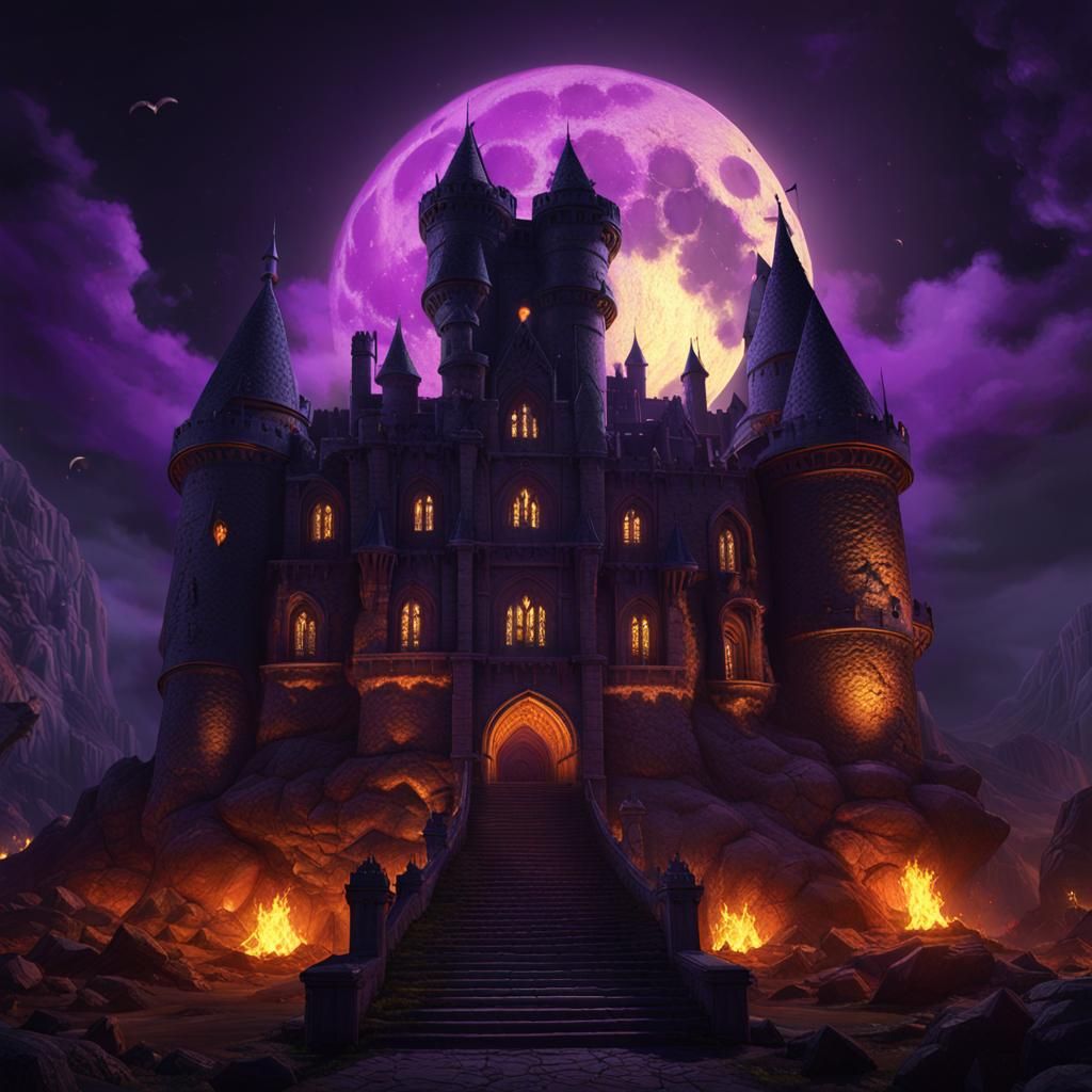 Gothic Castle with Ogre Army in Dark Fantasy Style