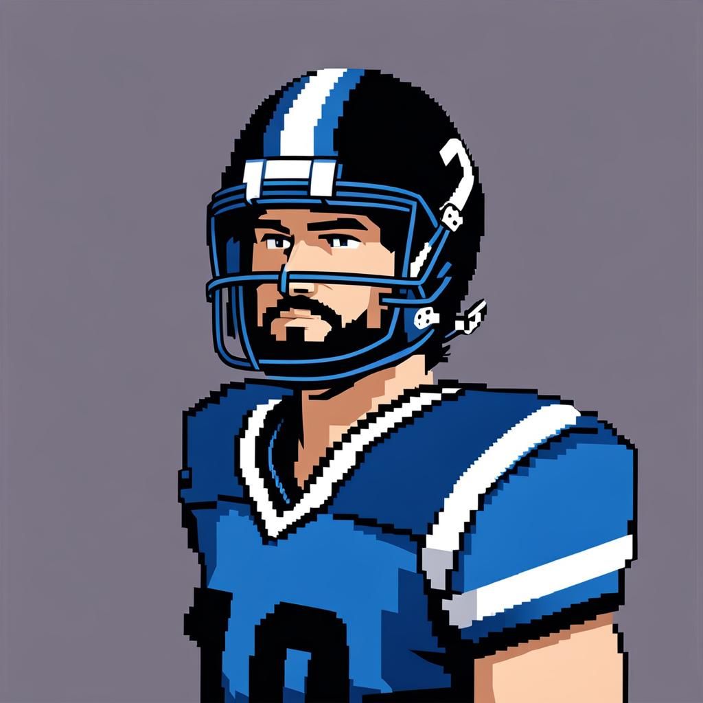 Retro Pixel Art Football Player in Blue and Black