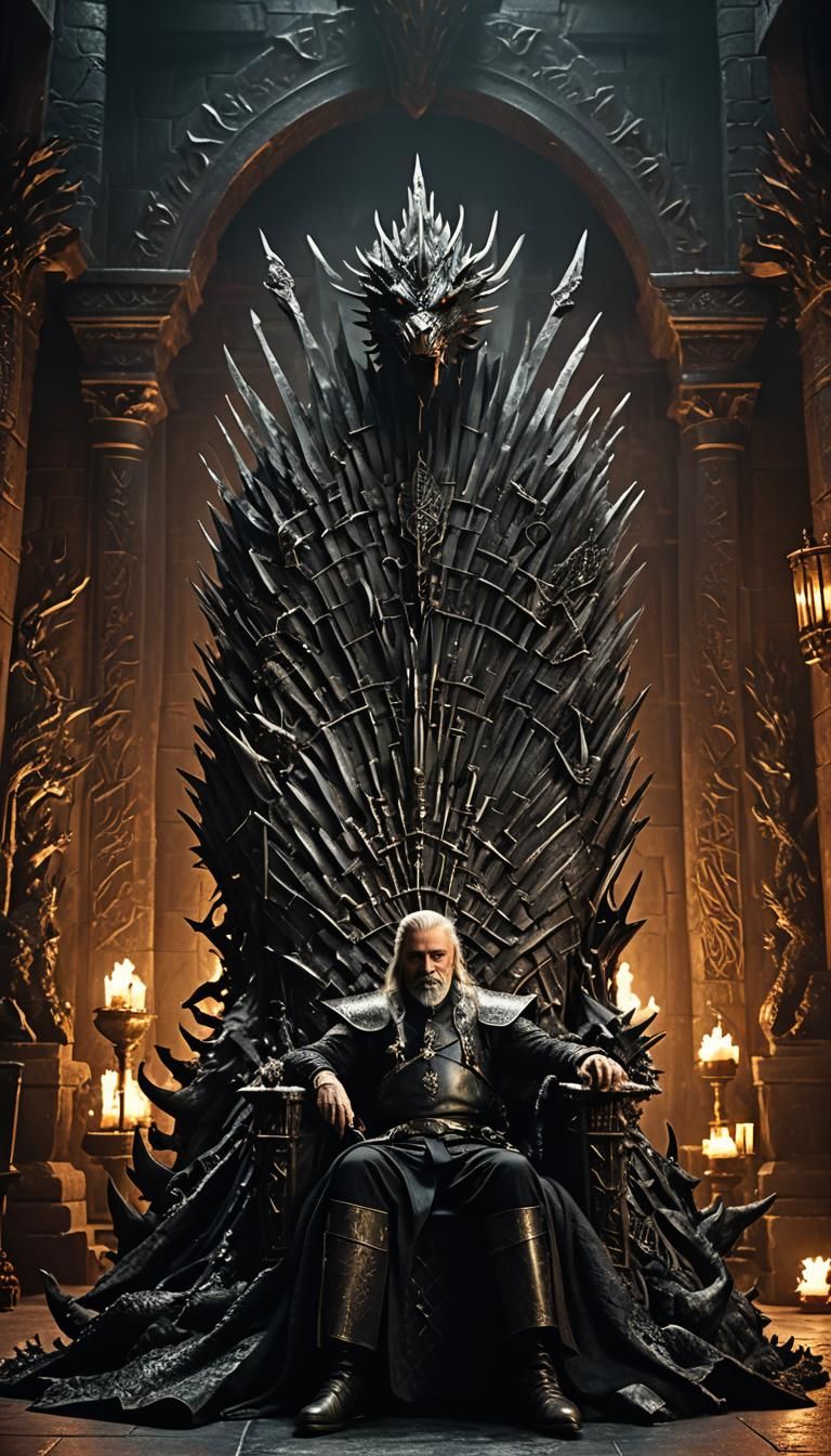 King Targaryen on Iron Throne in Dark Fantasy Style