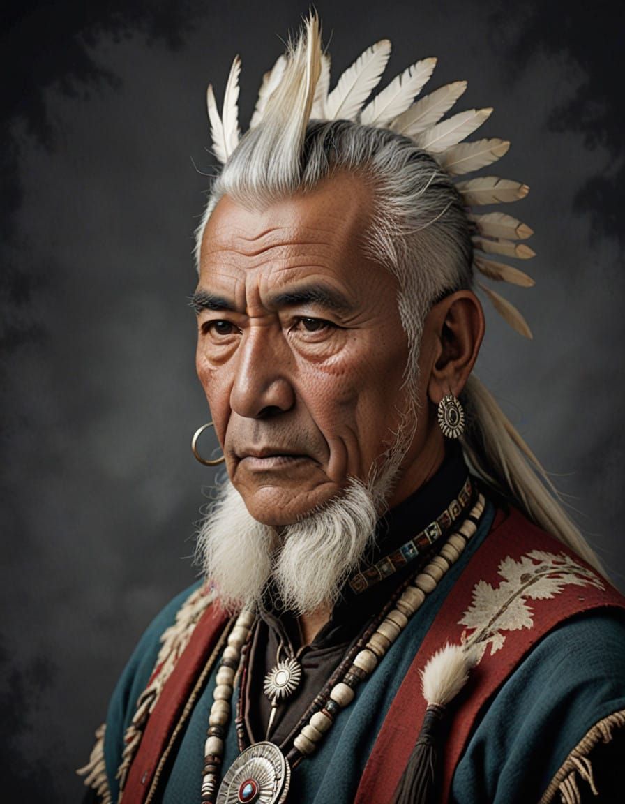 Weathered Mohawk Elder in Traditional Attire