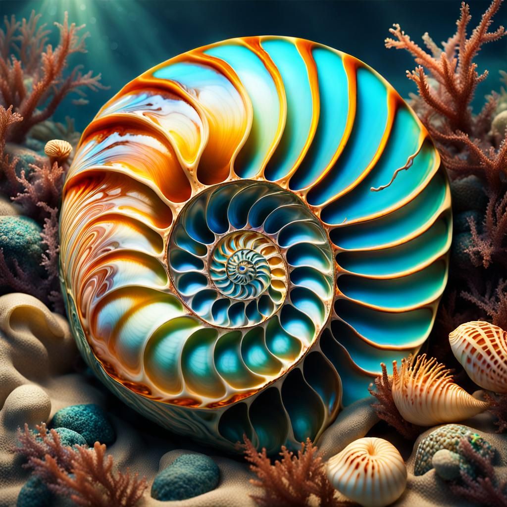 Detailed Nautilus Shell Underwater Photography