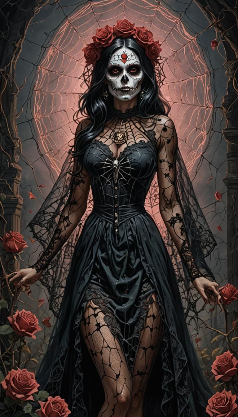 Santa Muerte Pinup in Gothic Horror Style