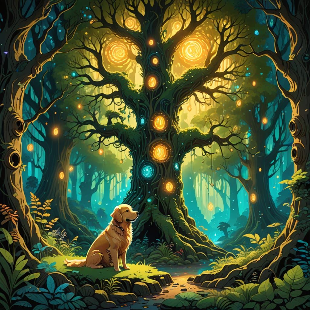 Golden Retriever Discovers Glowing Tree Portal in Whimsical ...