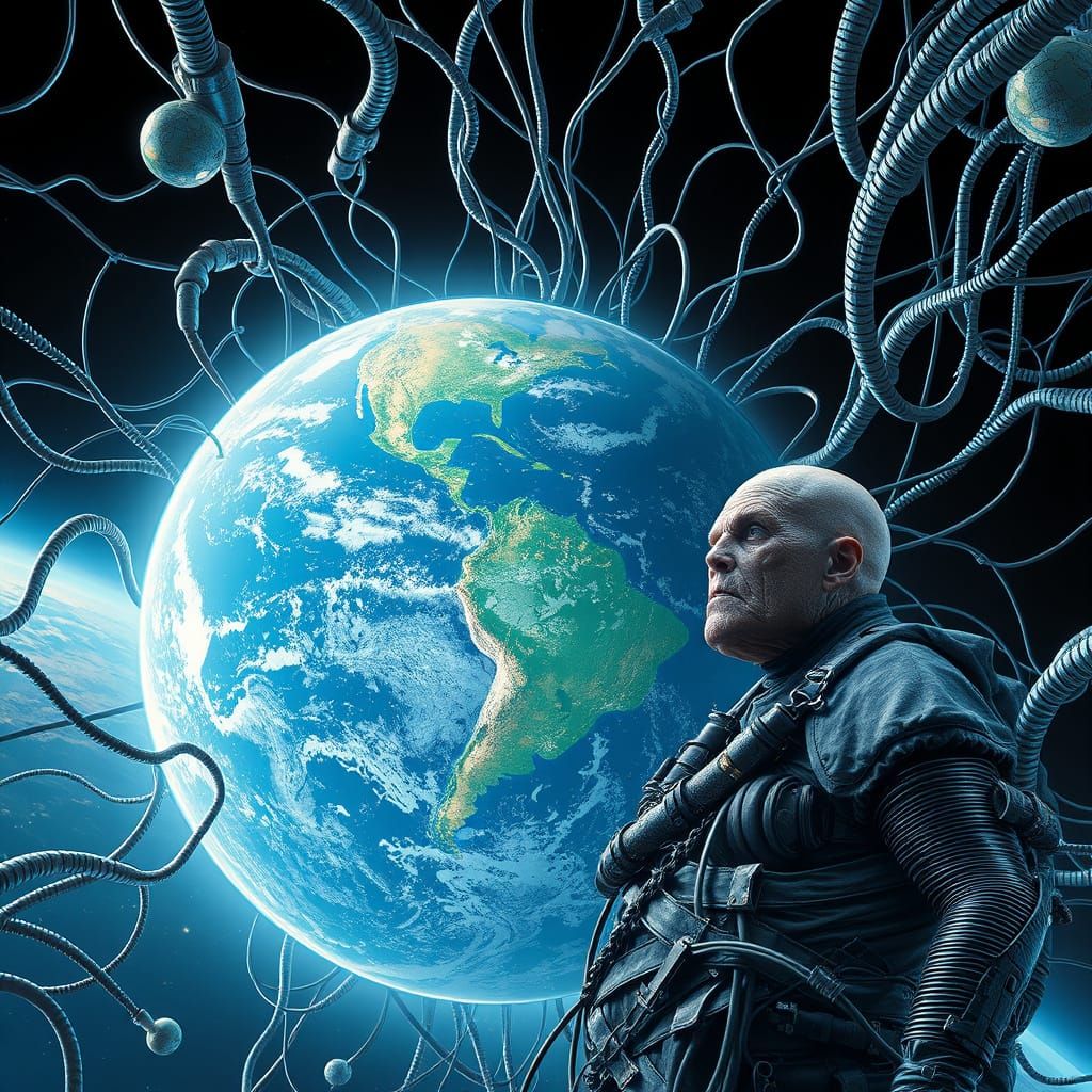 Cybernetic Earth: Dystopian Planet in Space