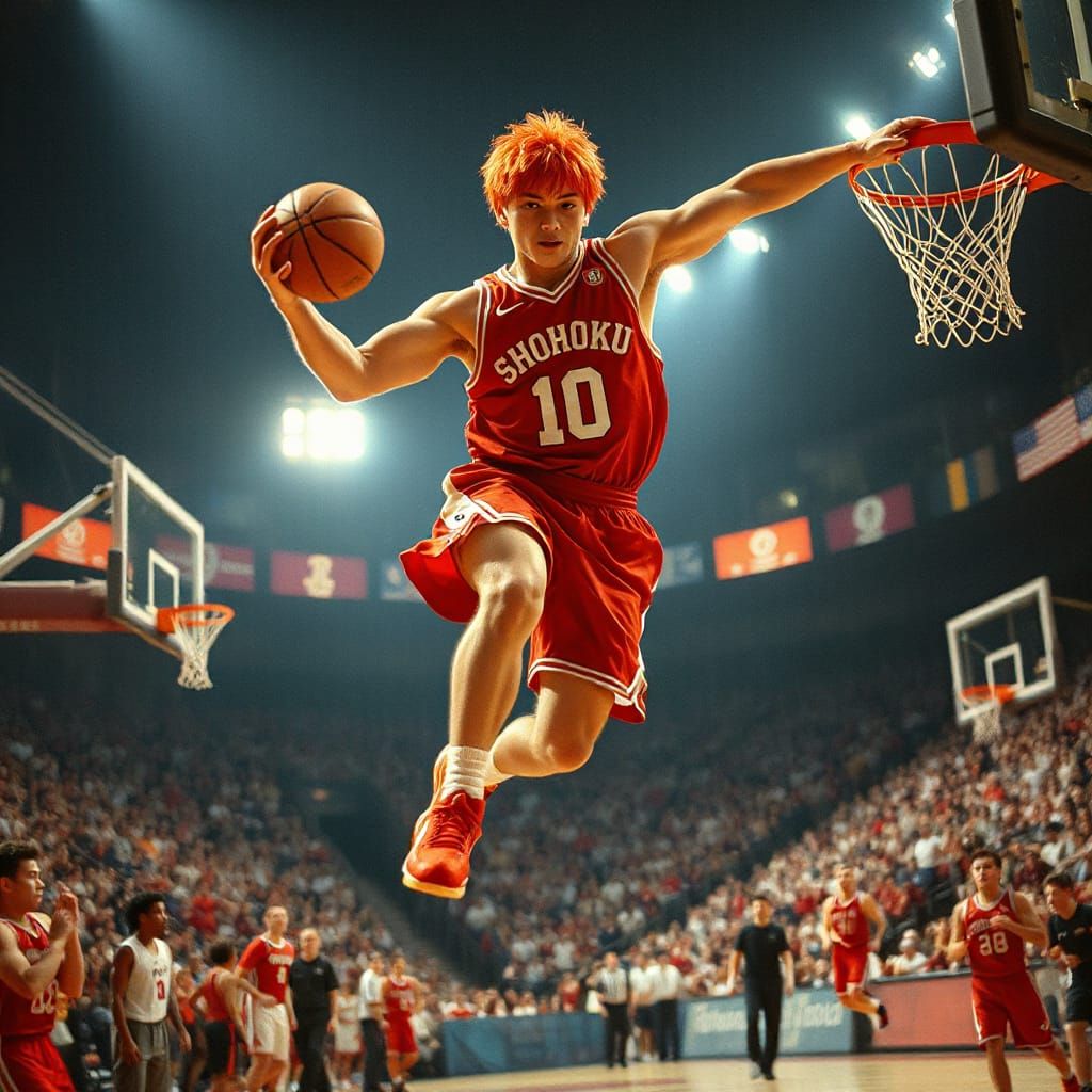 Hyperrealistic Hanamichi Sakuragi Dunks with Dynamic Lightin...