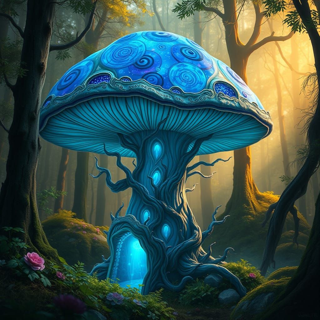Whimsical Mushroom Abode in Enchanted Forest