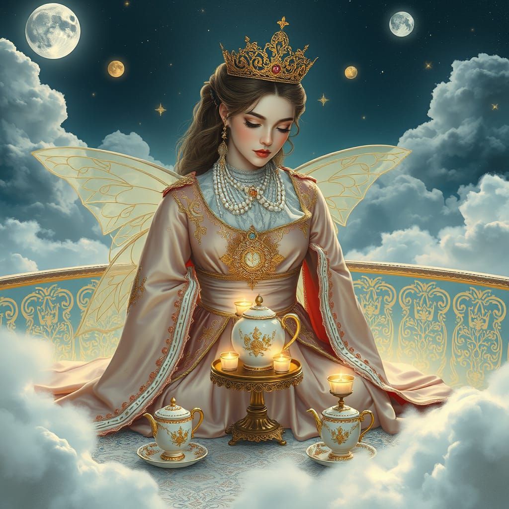 Ethereal Fae Queen Hosts Celestial Tea Ceremony on Cloud-Pie...