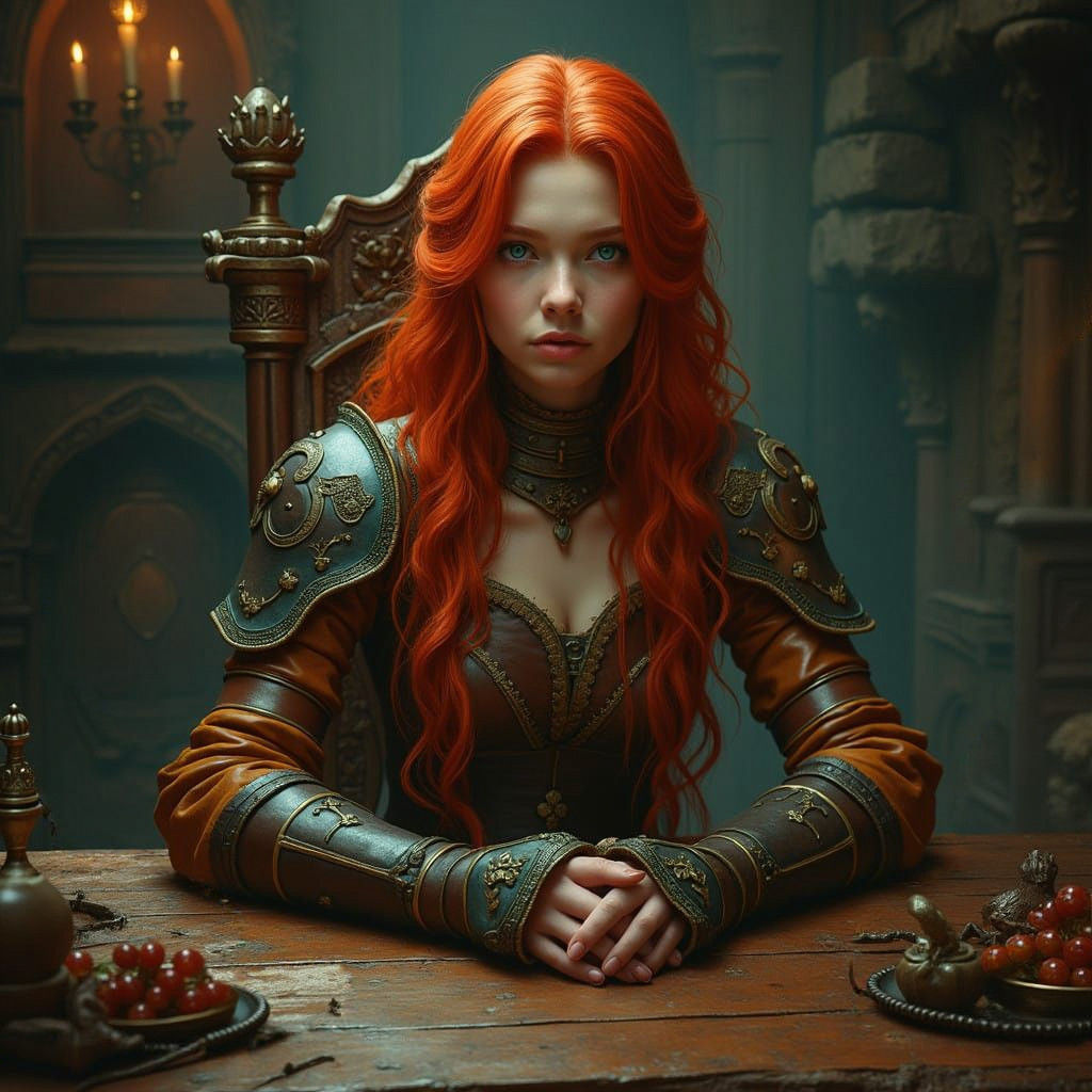 Fantastical Red Head Archer in Detailed Fantasy Style