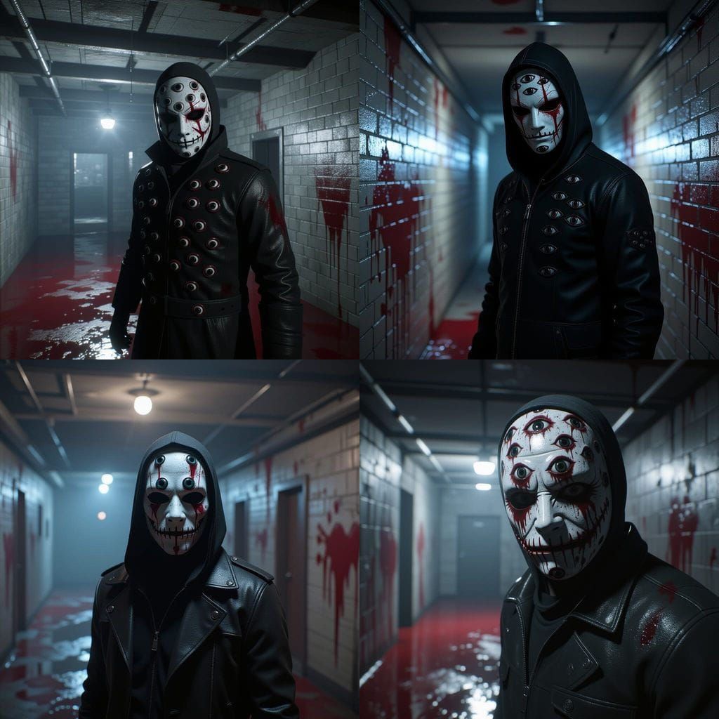 Horror Scene: Masked Killer with Stitched Eyes