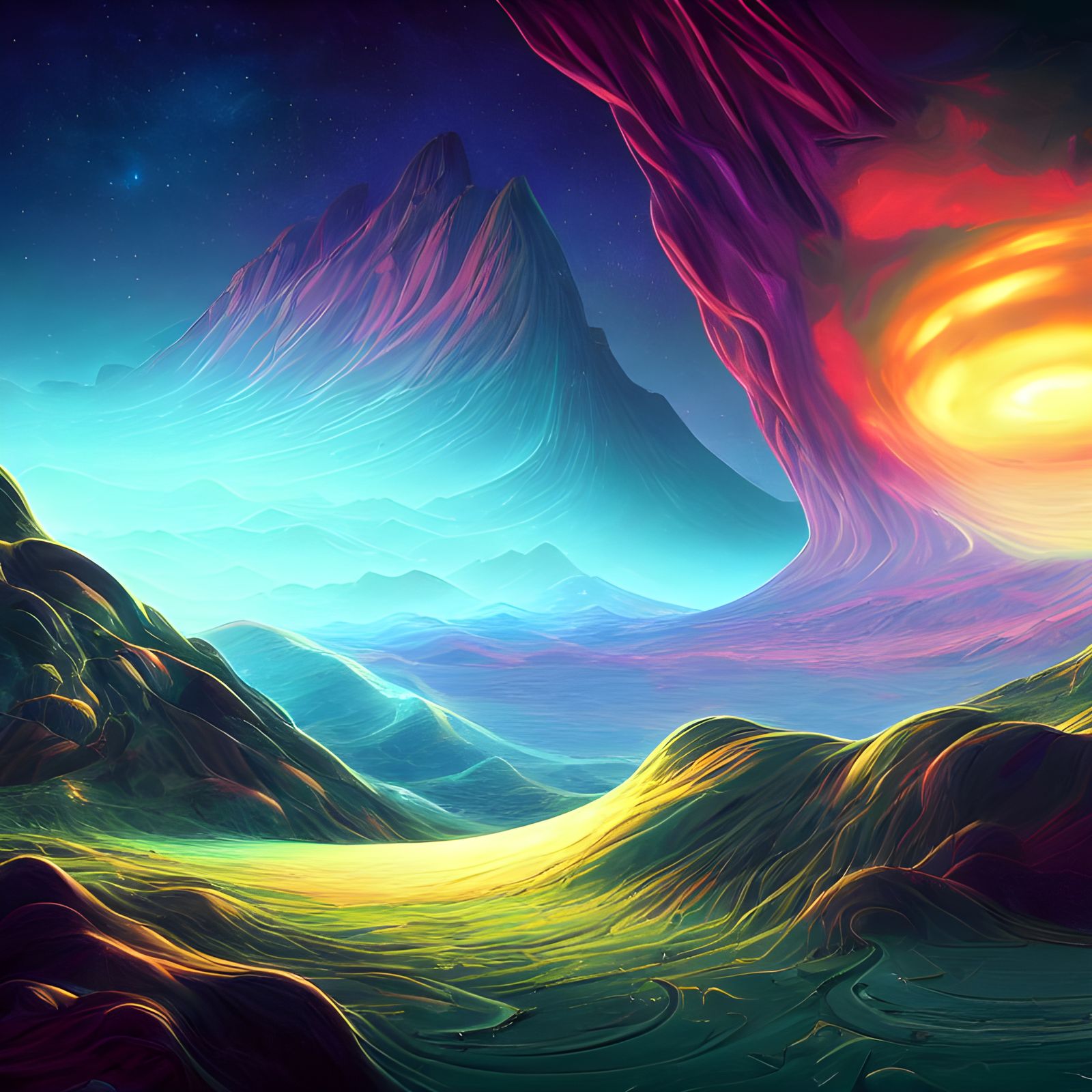 Cosmic Landscape Rendered with Parallax Effects