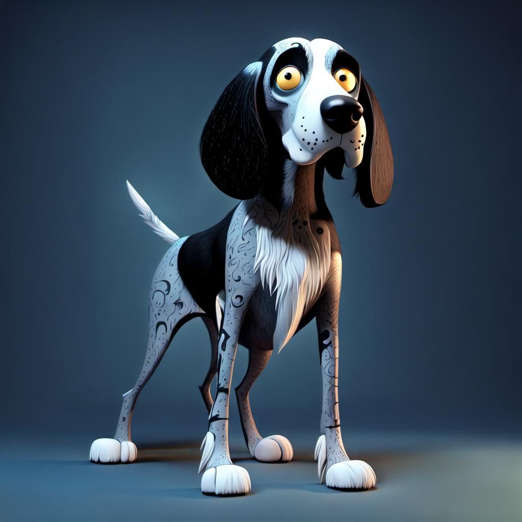 Cartoon Pyrenees Coonhound in Tim Burton Style