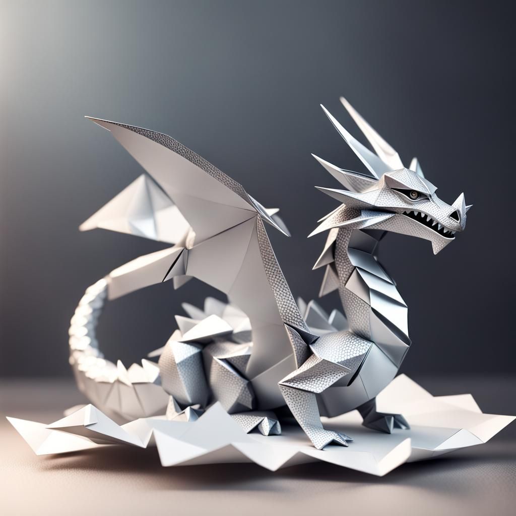Origami Silver Dragon on a Cloud
