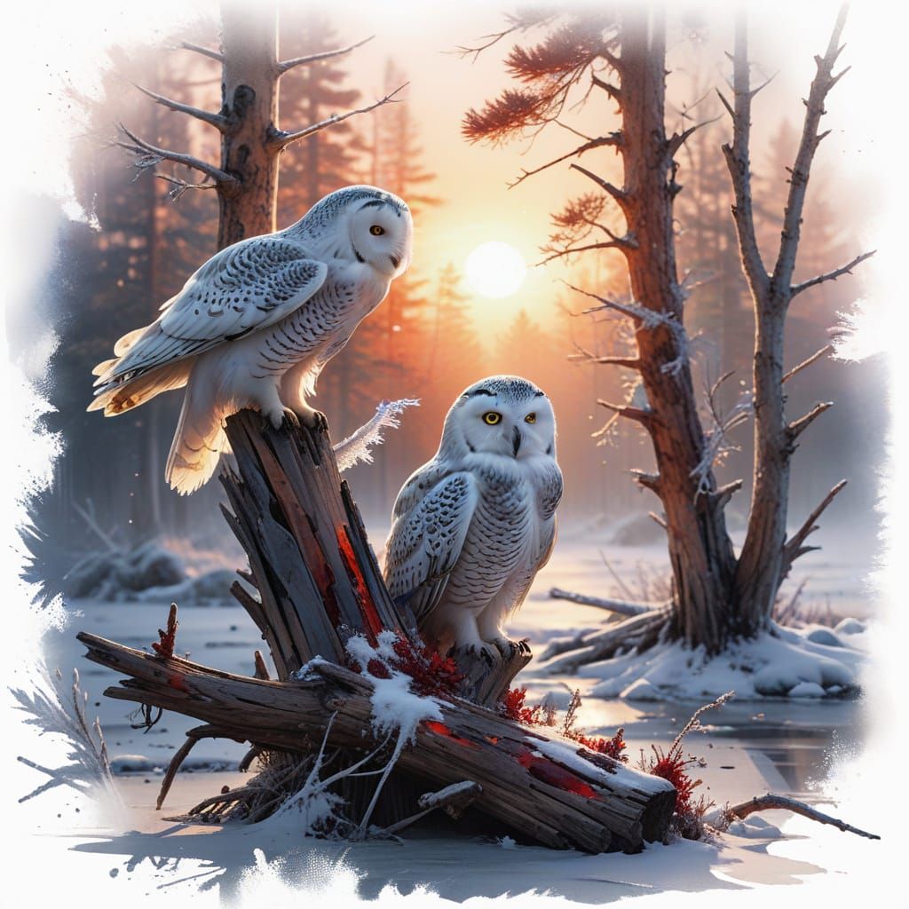 Snowy Owl at Dawn: Digital Matte Painting